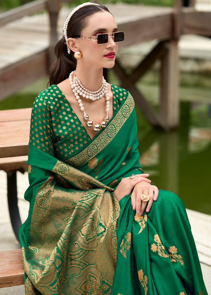 Jade Green Zari Woven Satin Silk Saree