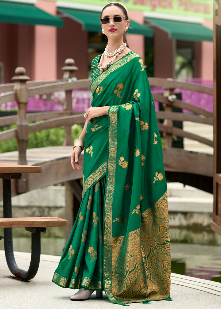 Jade Green Zari Woven Satin Silk Saree