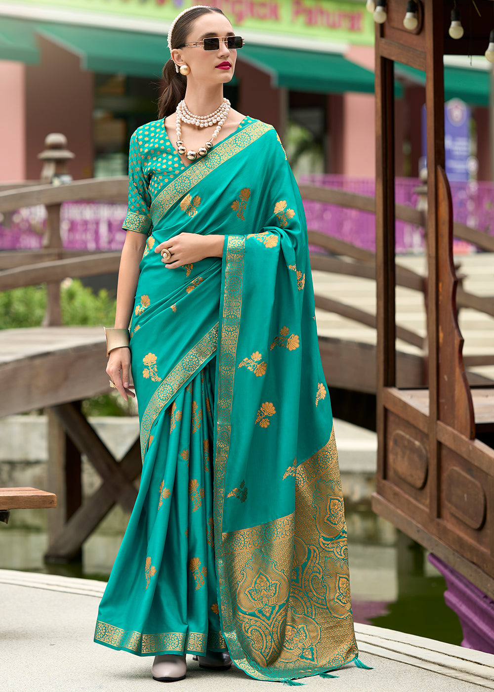 Robbin Blue Zari Woven Satin Silk Saree