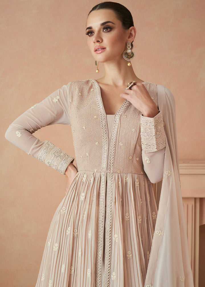 Pale Brown Designer Embroidered Georgette Anarkali Suit