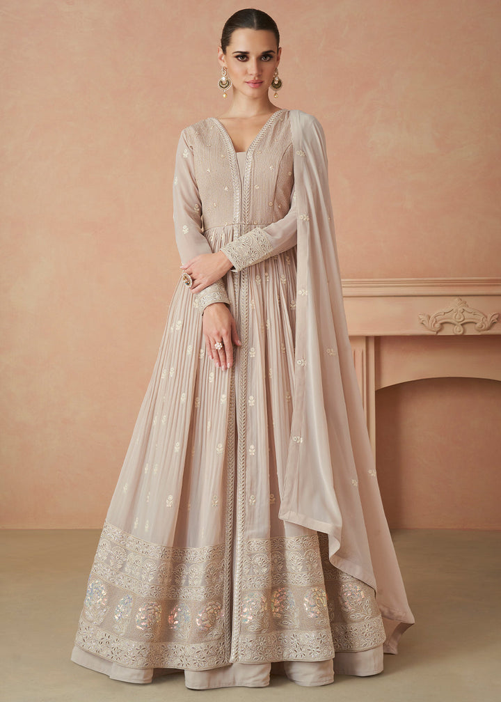 Pale Brown Designer Embroidered Georgette Anarkali Suit