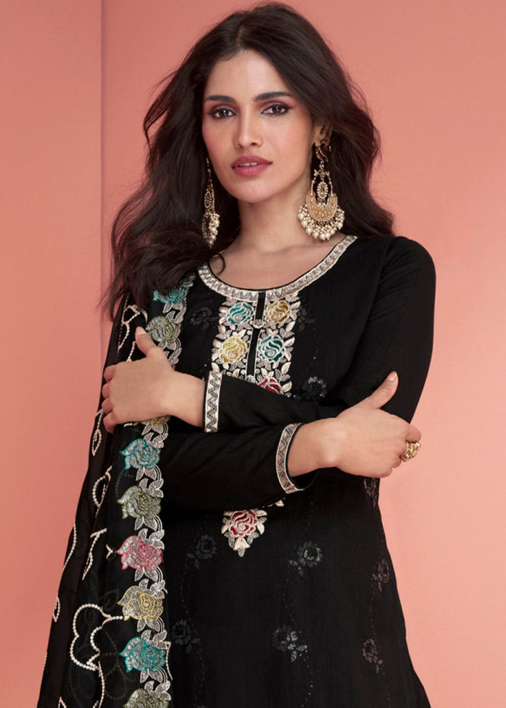 Pebble Black Embroidered Silk Salwar Suit