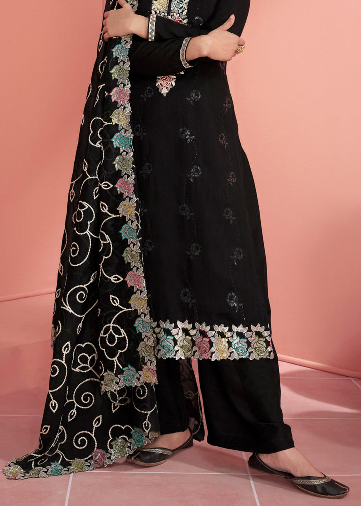 Pebble Black Embroidered Silk Salwar Suit