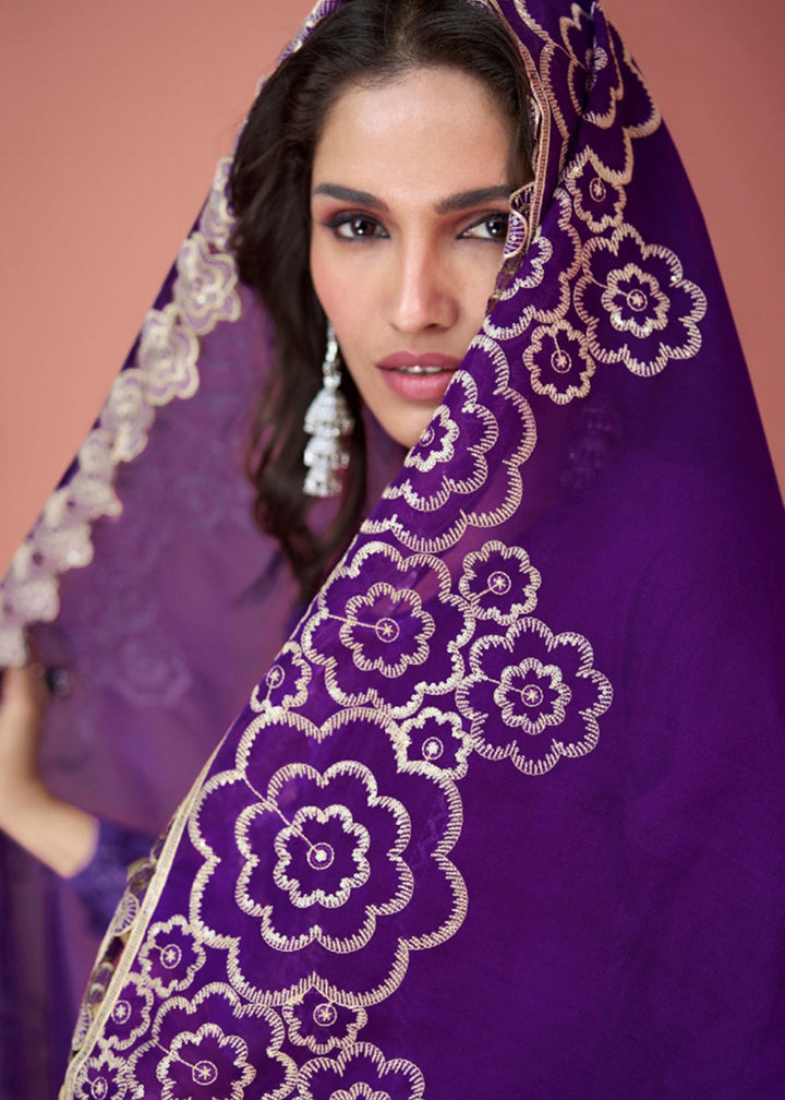 Violet Purple Purple Embroidered Silk Salwar Suit