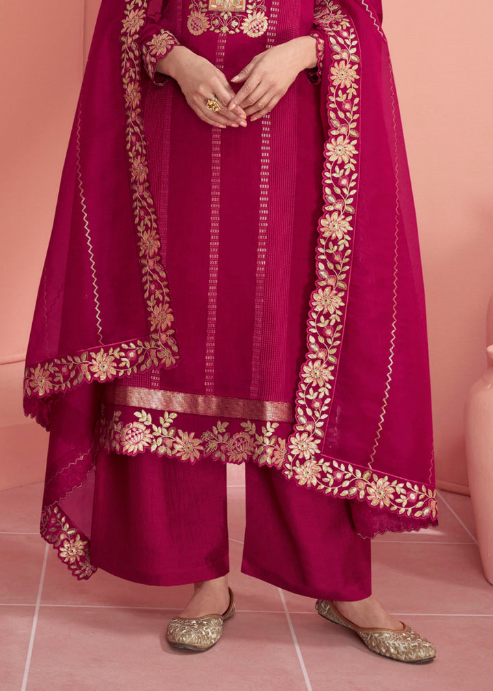 Cerise Pink Embroidered Silk Salwar Suit