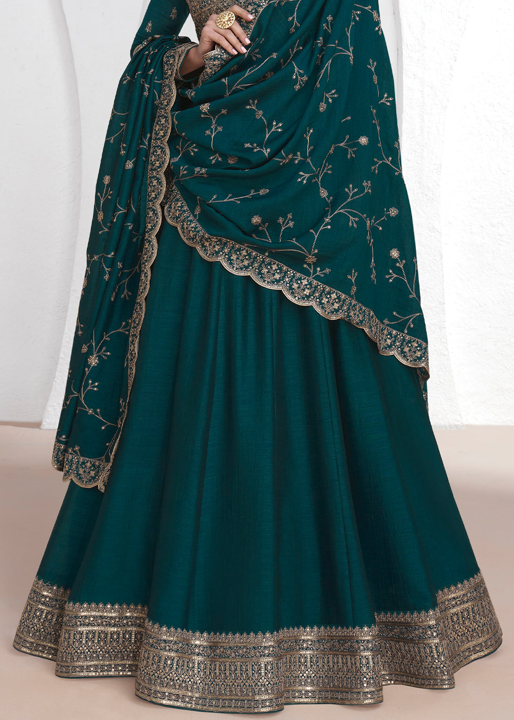 Prussian Blue Silk Anarkali Suit with Embroidery work