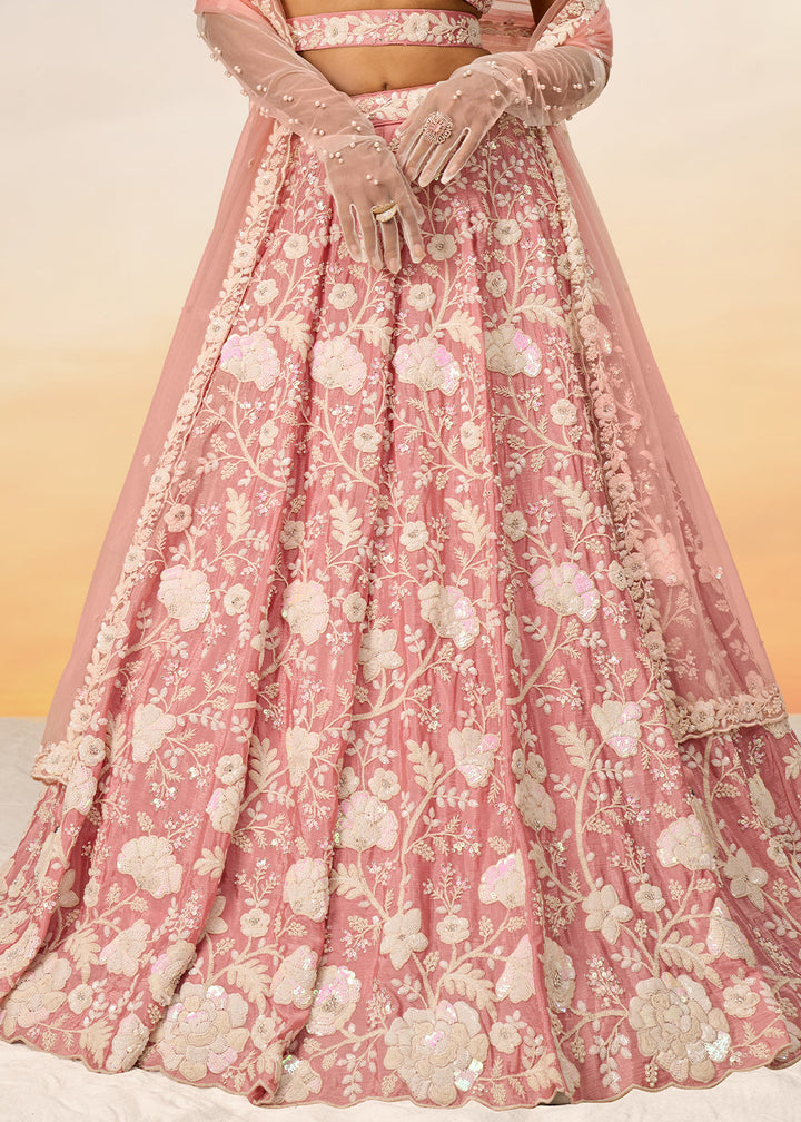 Flamingo Pink Georgette Lehenga Choli with Sequins & Zarkan Embroidery work