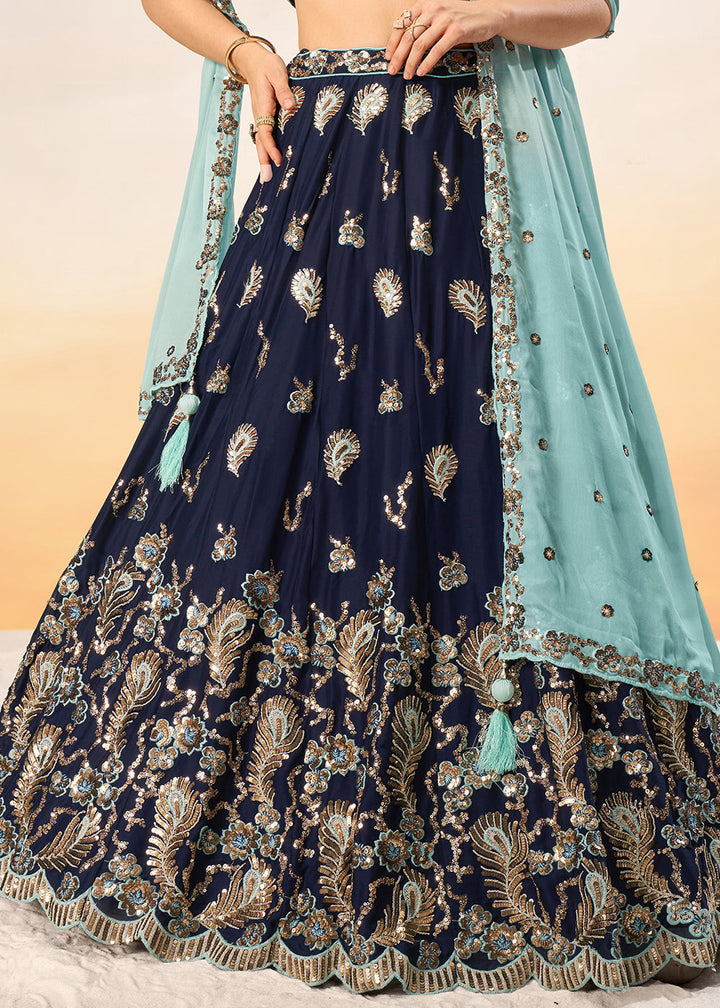 Navy Blue Georgette Lehenga Choli with Heavy Sequins Embroidery work