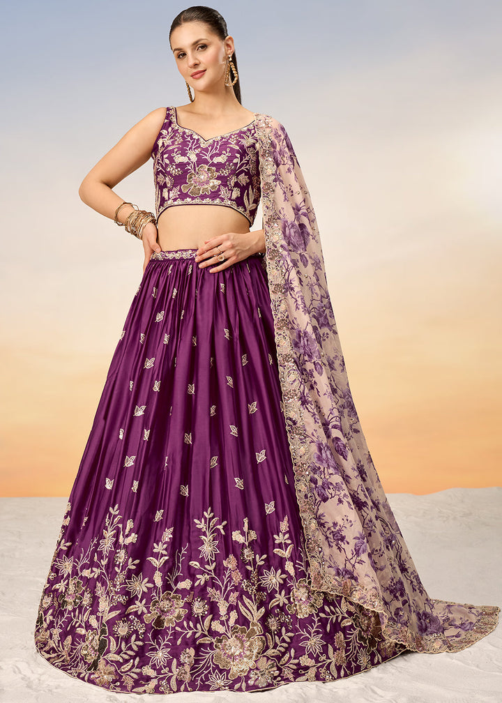 Tyrian Purple Chiffon Lehenga Choli with Sequins work