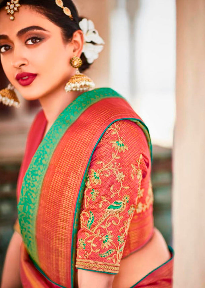 Jade Green Zari Woven Kanjivaram Silk Saree with Embroidered Blouse: Wedding Edition