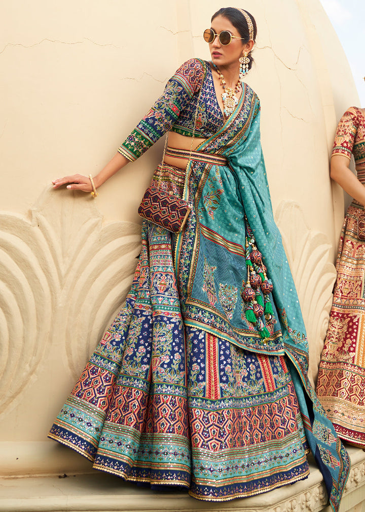 Shades Of Blue Ready to Wear Designer Silk Lehenga Choli with Sparkle & Mirror work