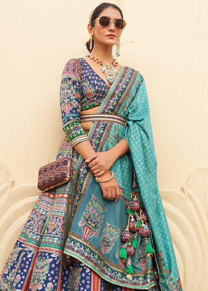 Shades Of Blue Ready to Wear Designer Silk Lehenga Choli with Sparkle & Mirror work