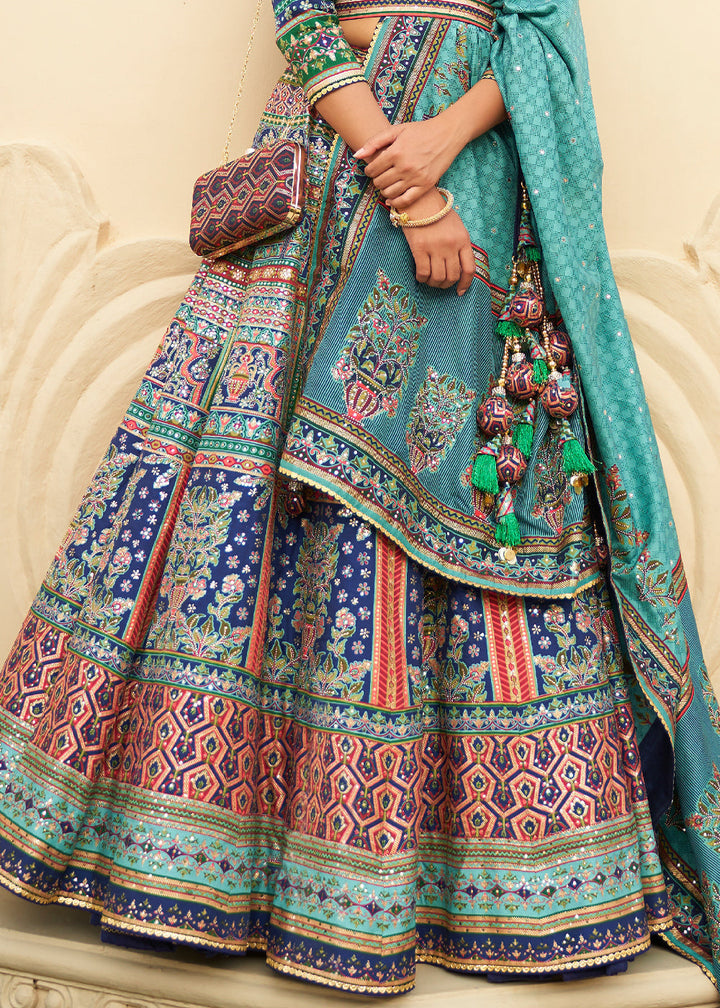 Shades Of Blue Ready to Wear Designer Silk Lehenga Choli with Sparkle & Mirror work