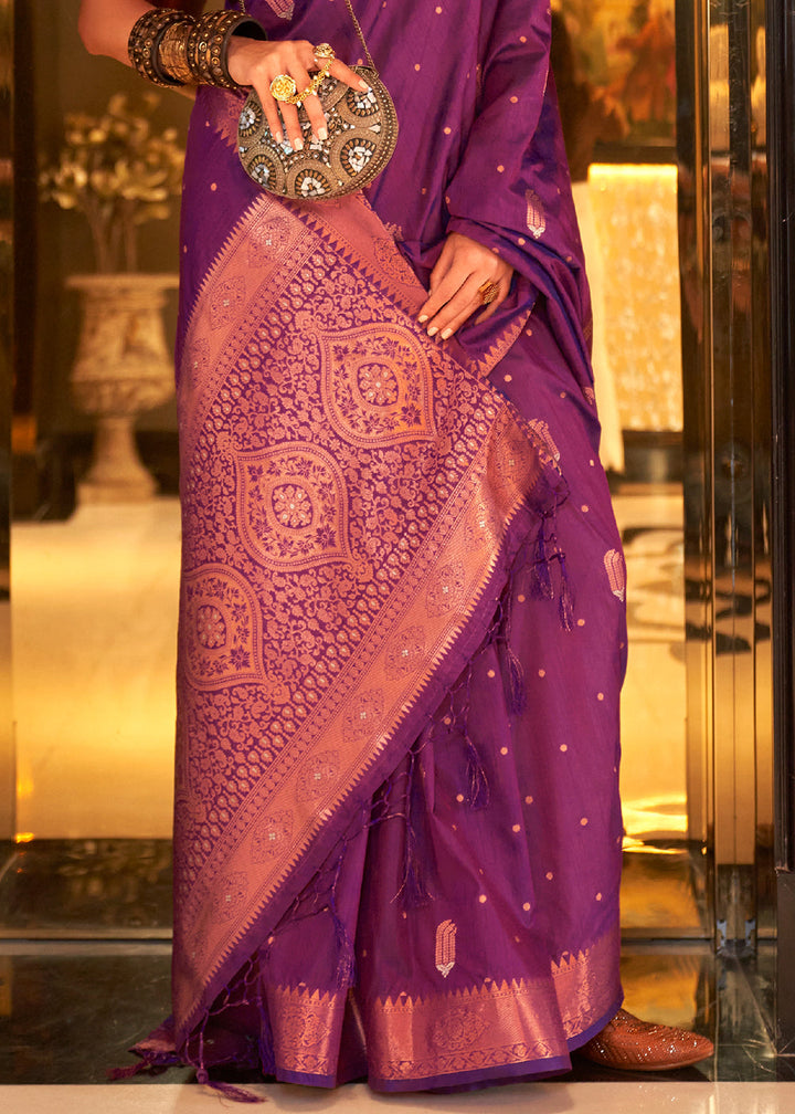 Mardi Gras Purple Zari Woven Banarasi Silk Saree