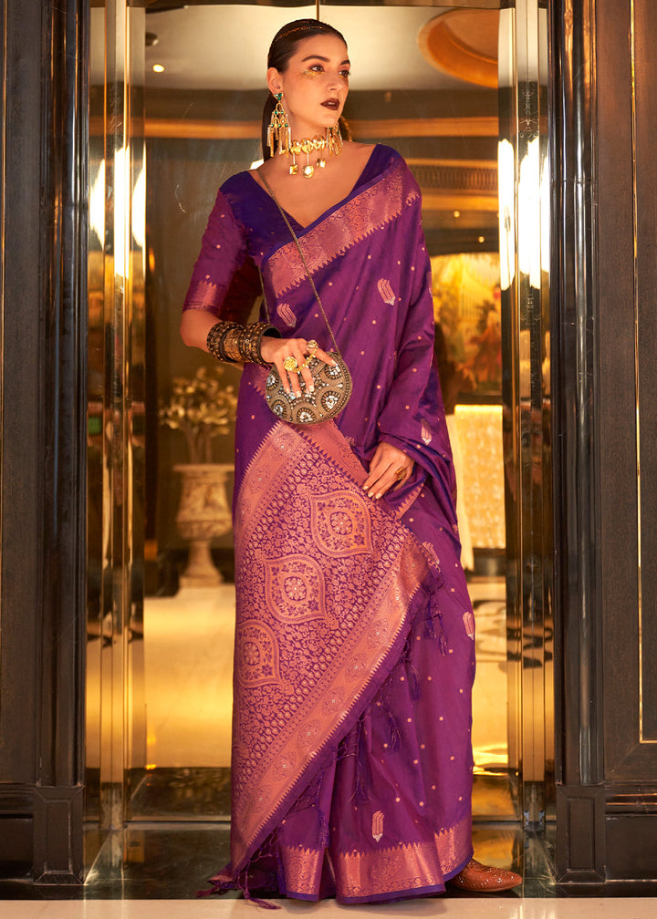 Mardi Gras Purple Zari Woven Banarasi Silk Saree