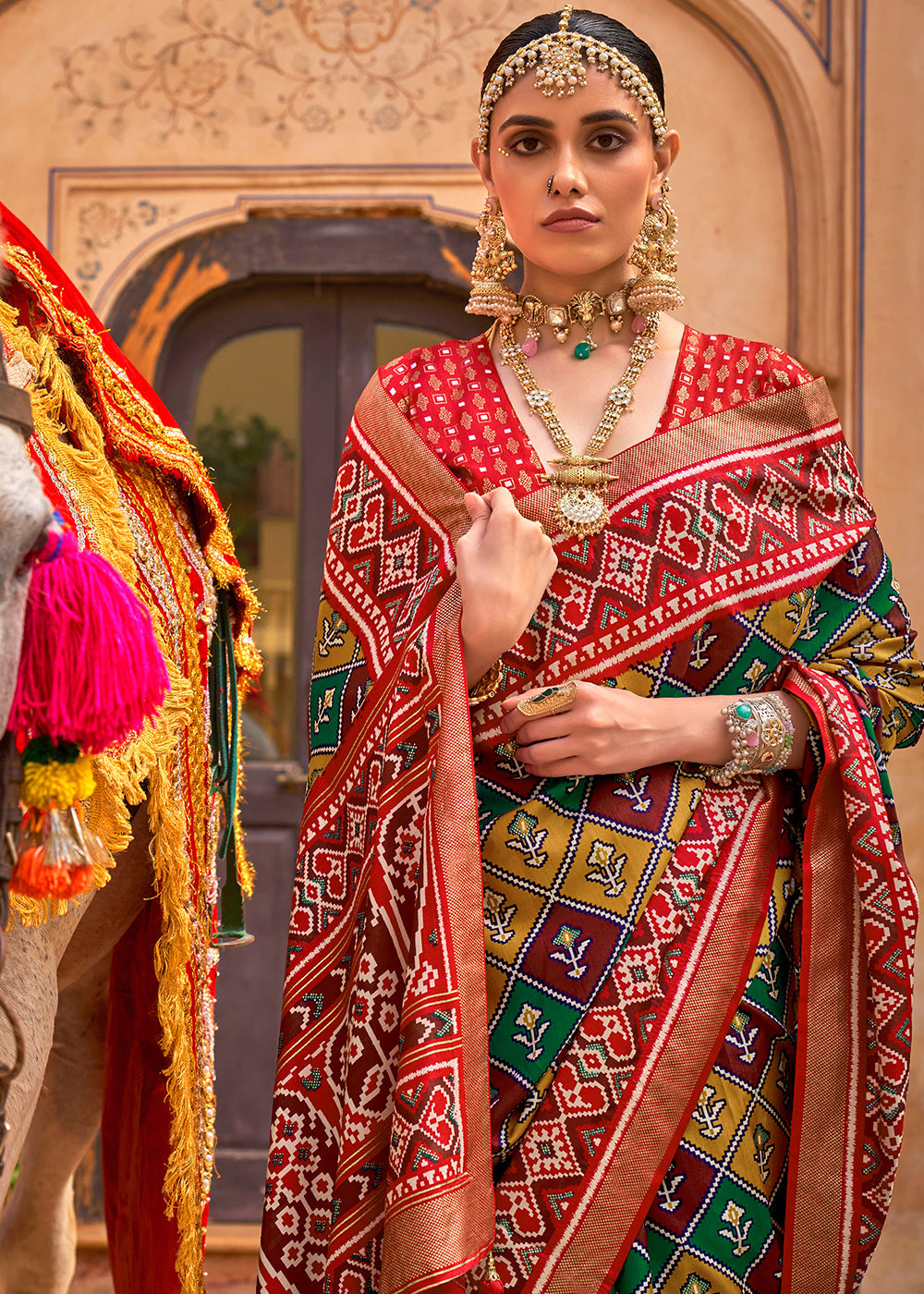 Shades Of Red Patola Printed Designer Silk Saree