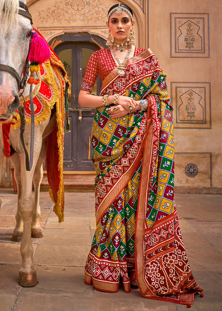 Shades Of Red Patola Printed Designer Silk Saree