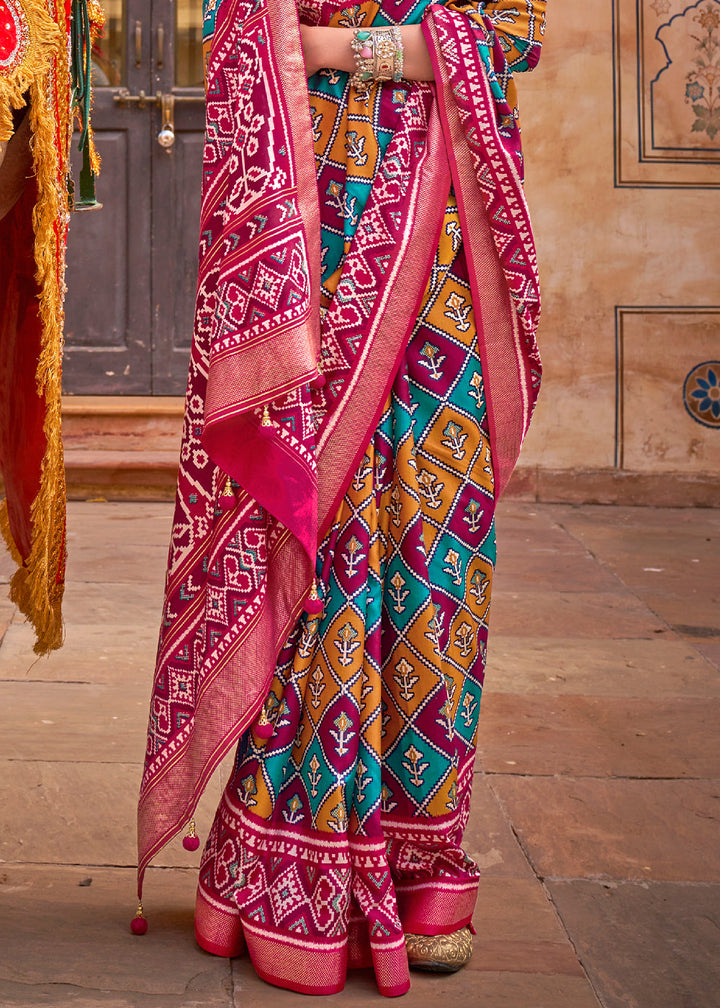 Barbie Pink Patola Printed Designer Silk Saree