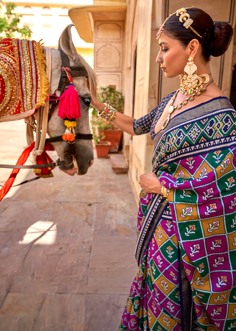 Green & Blue Patola Printed Designer Silk Saree