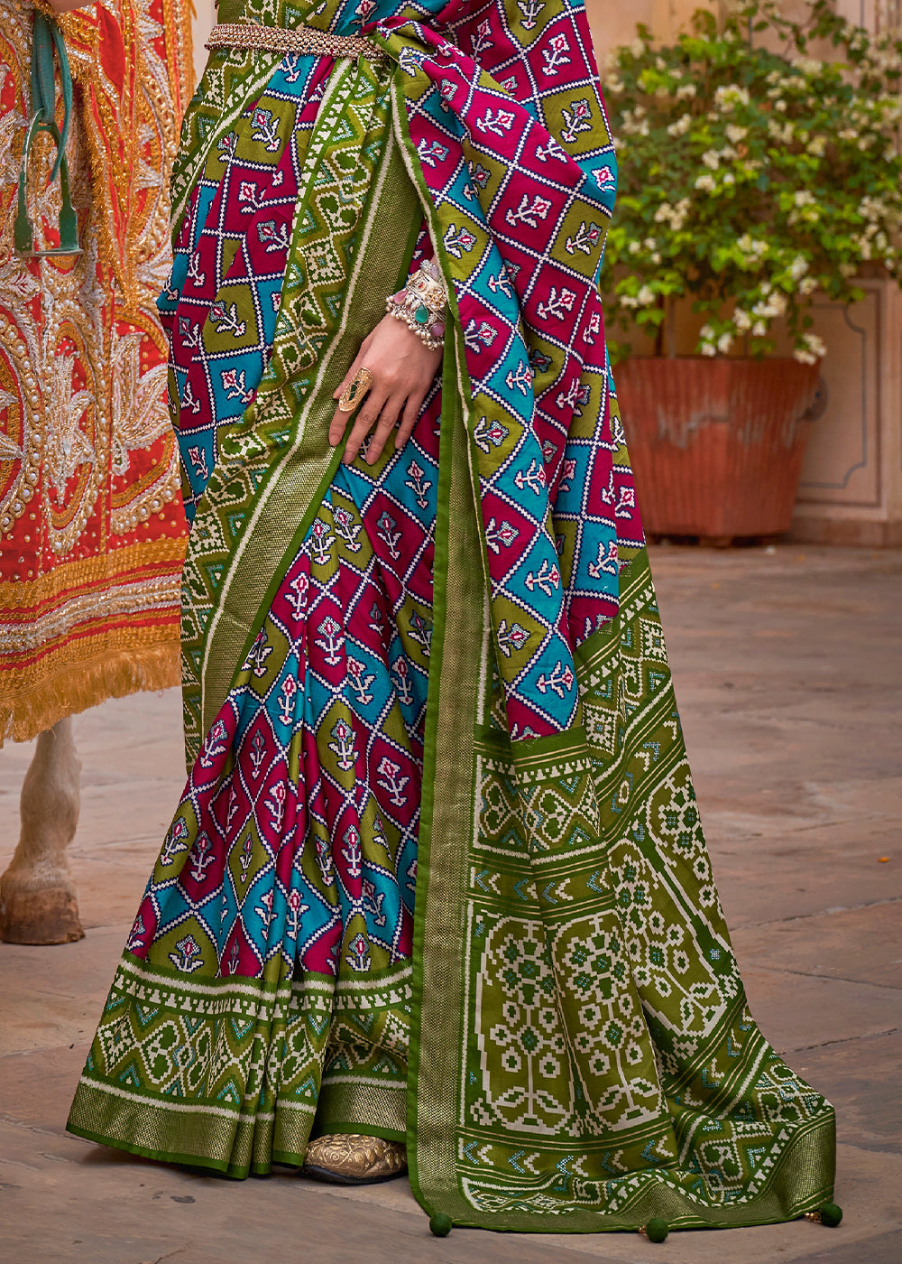 Light Green Patola Printed Designer Silk Saree