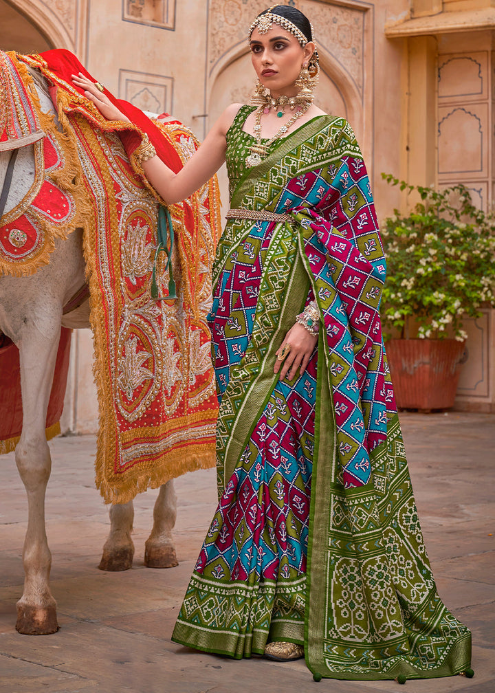 Light Green Patola Printed Designer Silk Saree