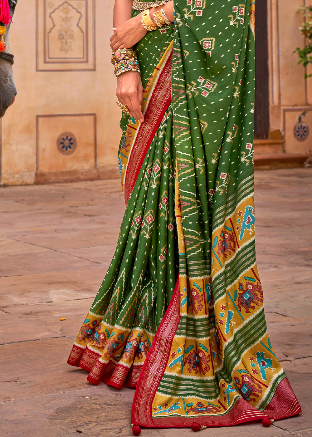 Forest Green Patola Printed Designer Silk Saree