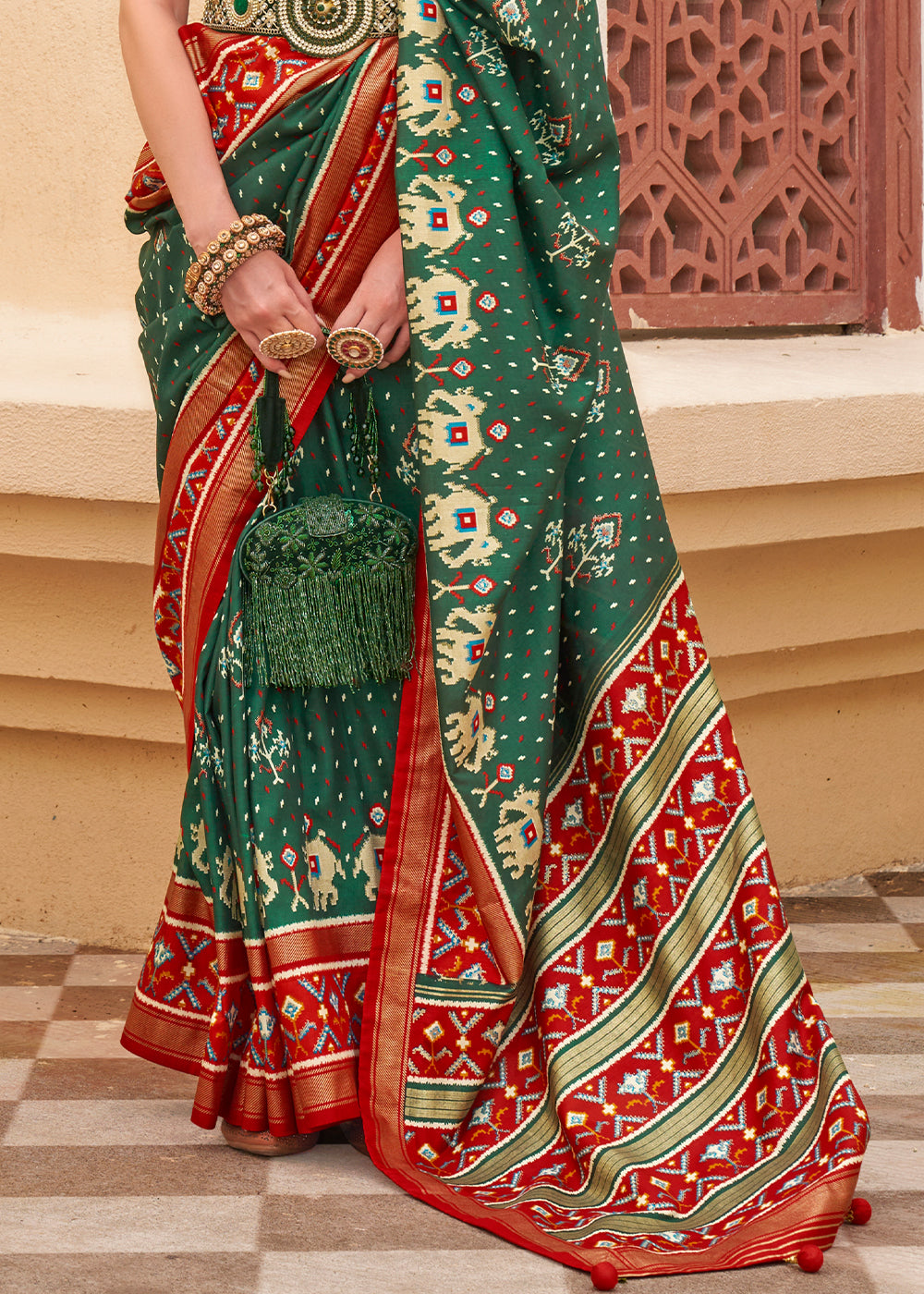 Forest Green Printed Patola Silk Saree