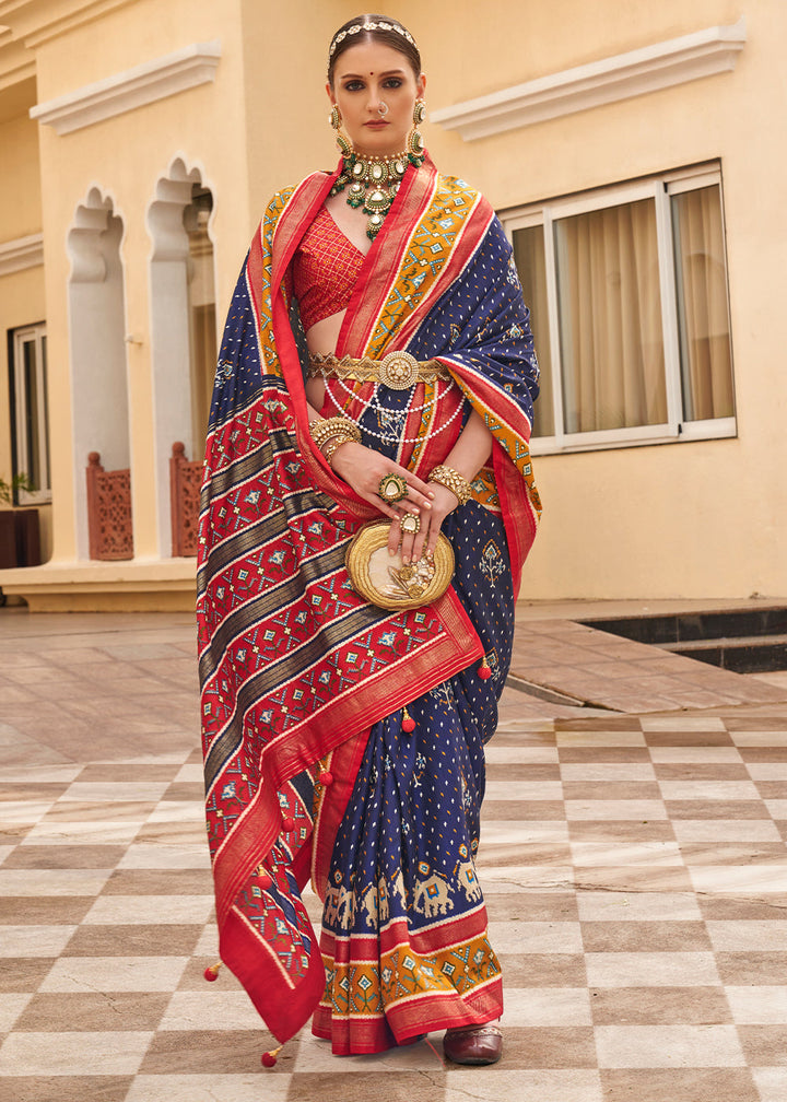 Navy Blue Printed Patola Silk Saree