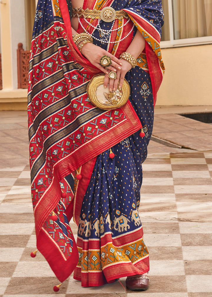 Navy Blue Printed Patola Silk Saree