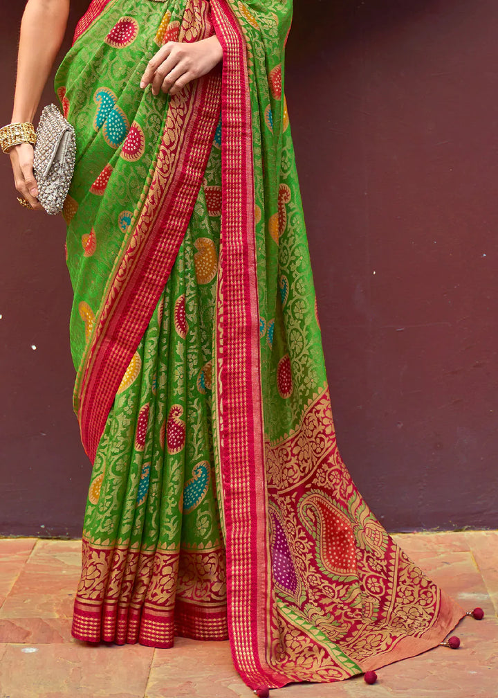 Sea Green Designer Printed Brasso Silk Saree