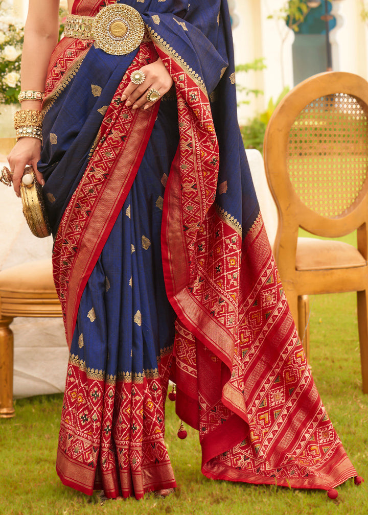 Berry Blue Printed Patola Silk Saree