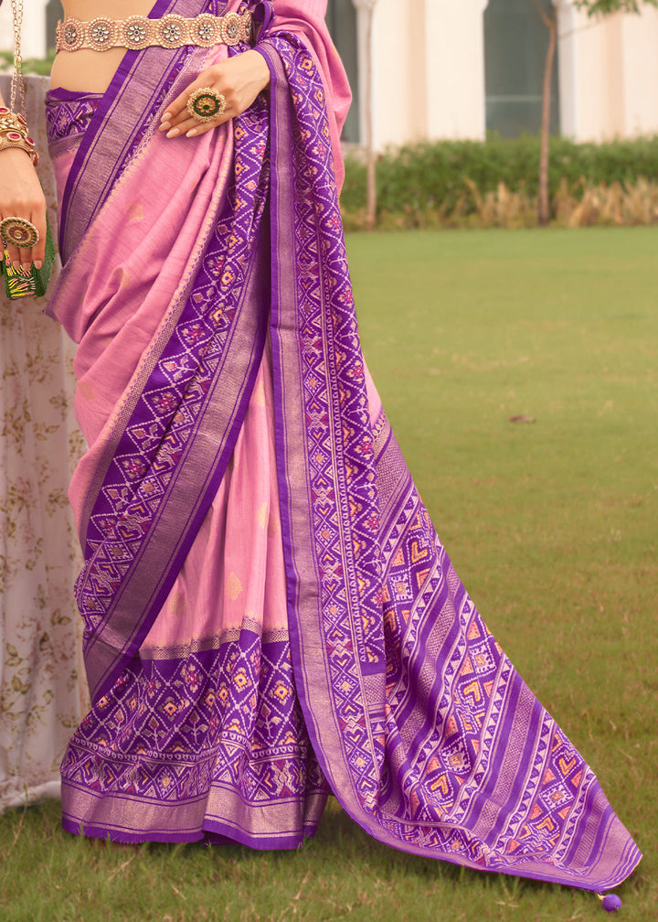 Pink & Purple Printed Patola Silk Saree