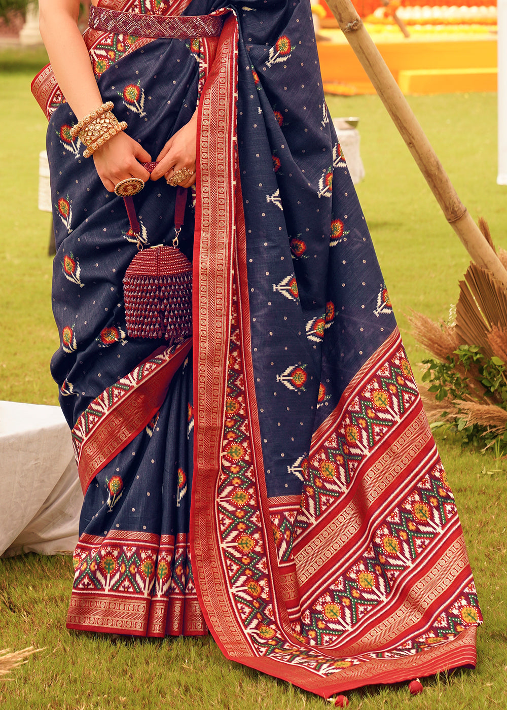 Berry Blue Printed Patola Designer Silk Saree