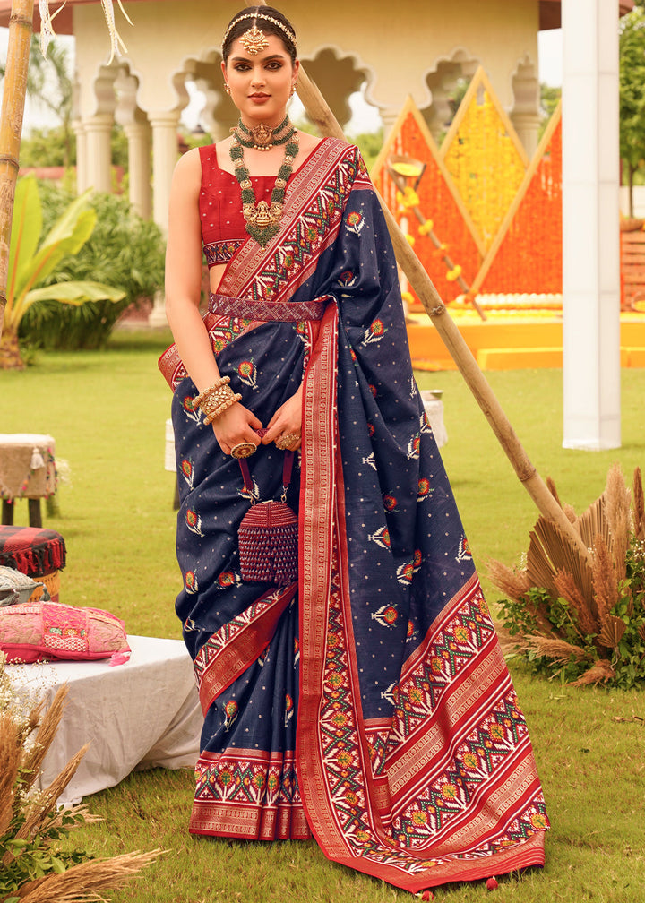 Berry Blue Printed Patola Designer Silk Saree