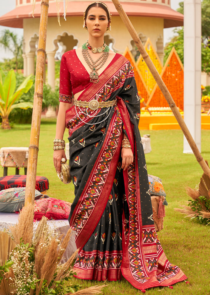 Pebble Black Printed Patola Designer Silk Saree