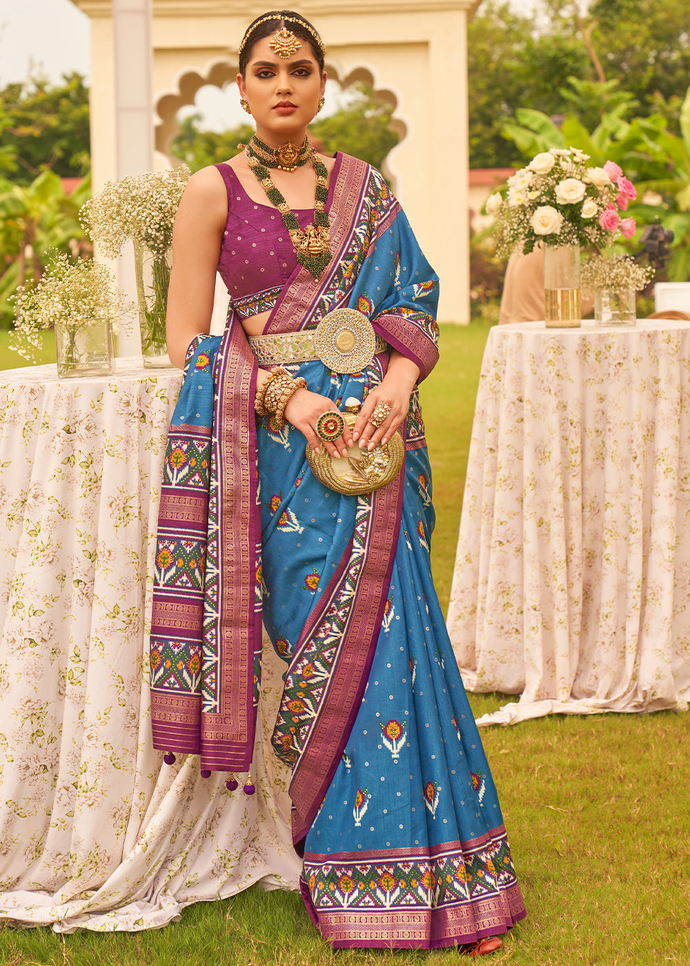 Ultramarine Blue Printed Patola Designer Silk Saree