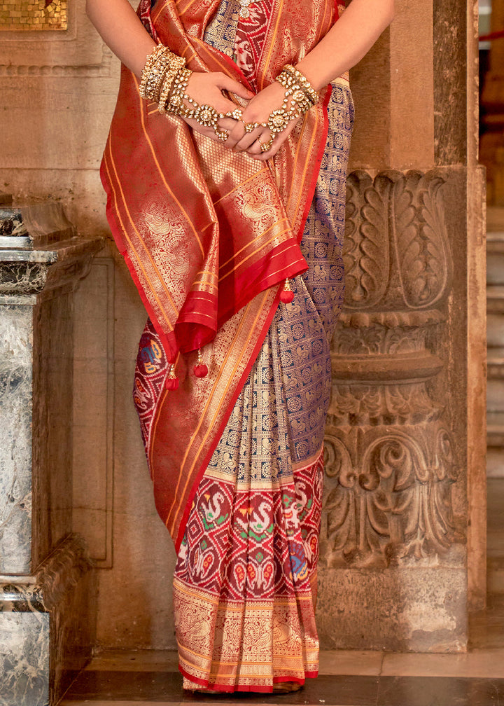 Purple & Orange Zari Woven Jacquard Banarasi Silk Saree