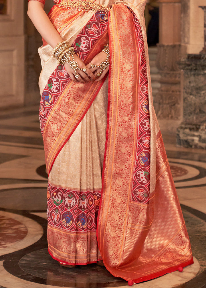 Tan Brown Zari Woven Jacquard Banarasi Silk Saree