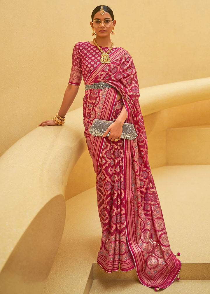 Shades Of Pink Zari Woven Brasso Organza Silk Saree