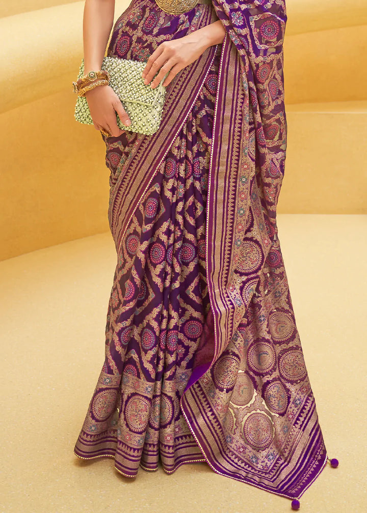 Indigo Purple Zari Woven Brasso Organza Silk Saree