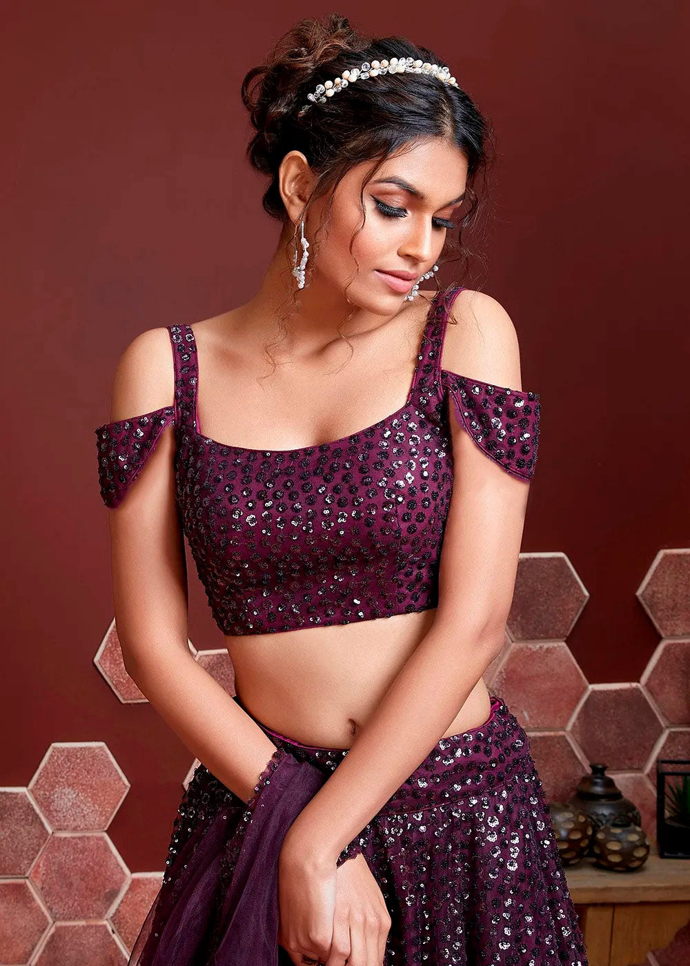 Irish Purple Soft Net Lehenga Choli with Sequins work