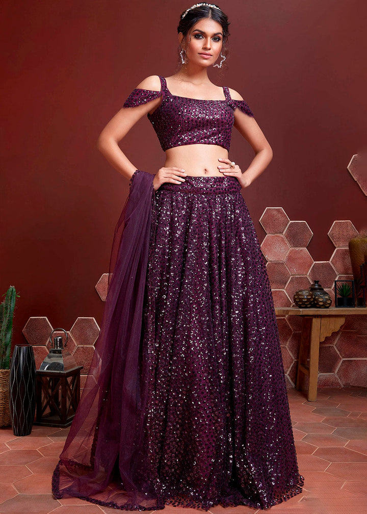 Irish Purple Soft Net Lehenga Choli with Sequins work