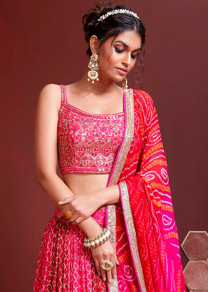 Magenta Pink Chinon Silk Lehenga Choli with Sequins & Mirror work