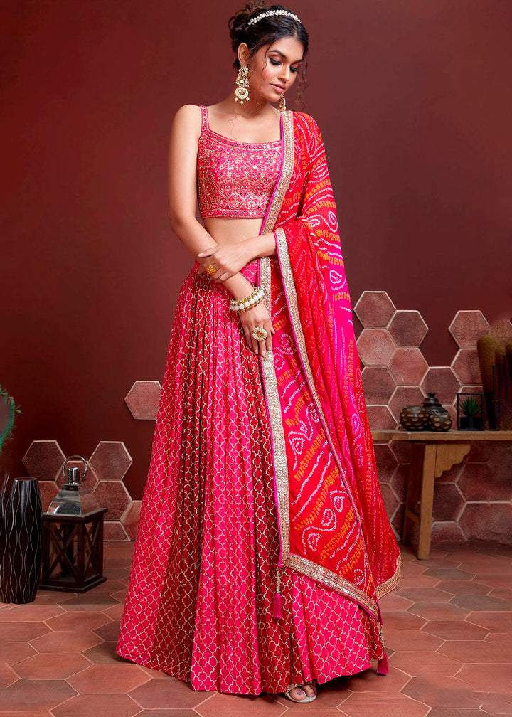 Magenta Pink Chinon Silk Lehenga Choli with Sequins & Mirror work