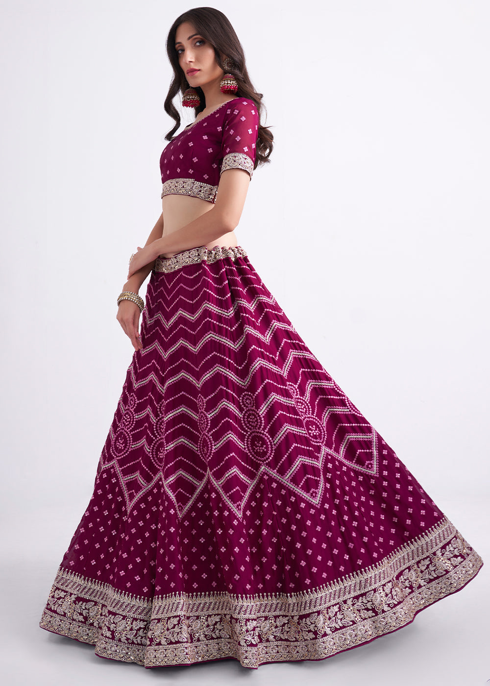 Jam Purple Georgette Lehenga Choli with Cording,Thread,Sequins & Zarkan work