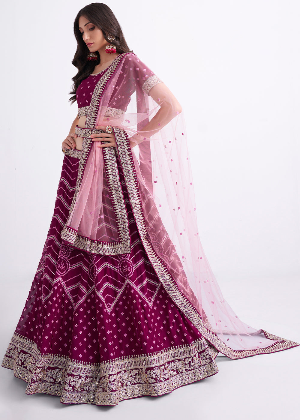 Jam Purple Georgette Lehenga Choli with Cording,Thread,Sequins & Zarkan work