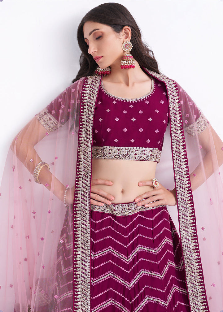 Jam Purple Georgette Lehenga Choli with Cording,Thread,Sequins & Zarkan work