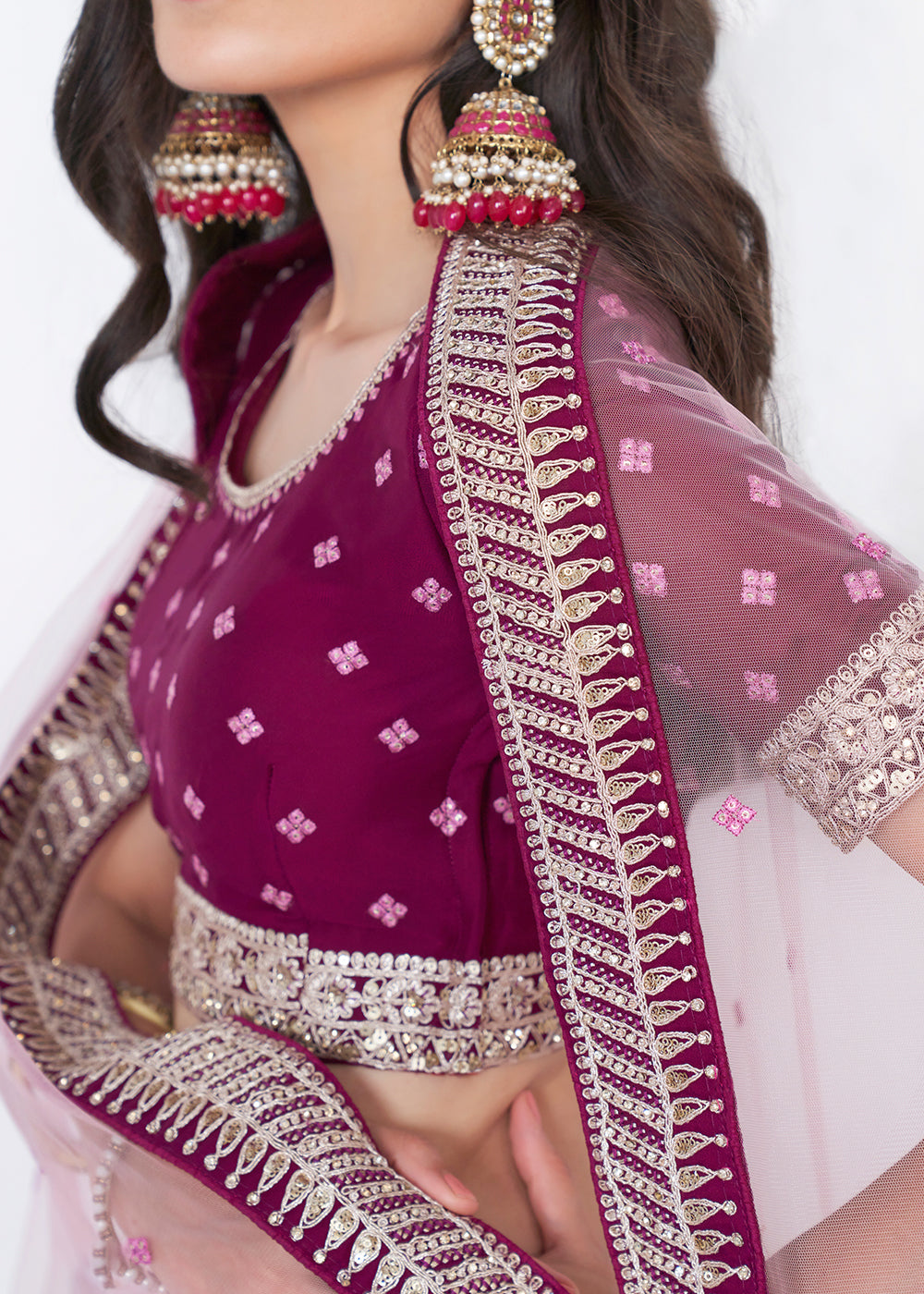 Jam Purple Georgette Lehenga Choli with Cording,Thread,Sequins & Zarkan work