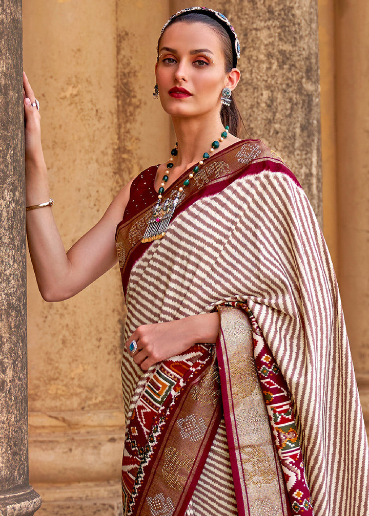 Mahogany Red Designer Patola Silk Saree with Zari Border & Stone work(Pre-Order)