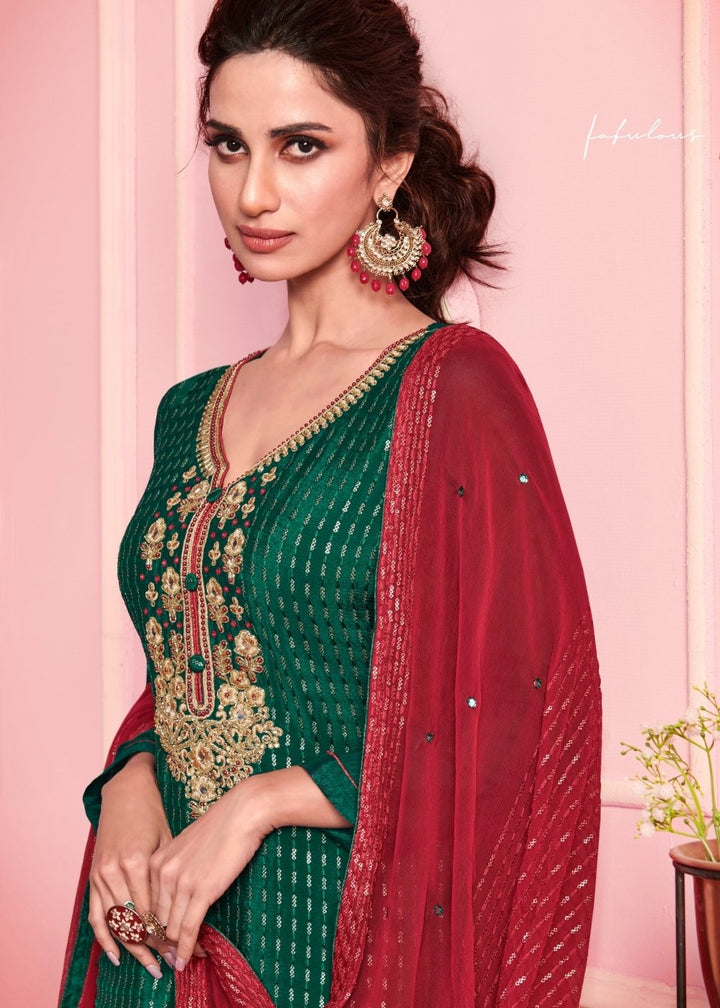 Jungle Green Georgette Salwar Suit with Thread & Zari Embroidery work